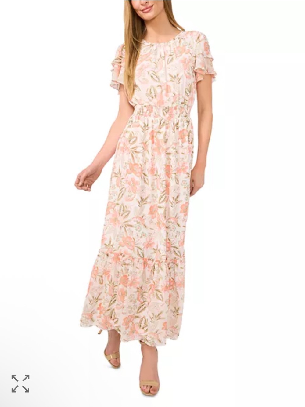 NWT CeCe Floral Ruffle Short-Sleeve Maxi Dress - Pink Floral